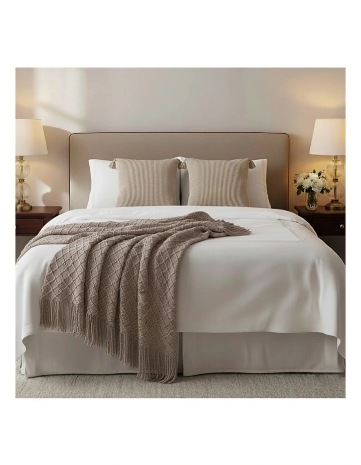 SOGA Home & Living Bundle  2 Khaki Wabi-Sabi Tassel Pillows & Coffee Knitted image 4