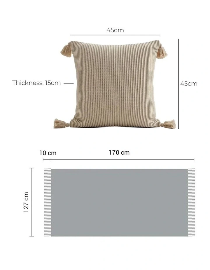 SOGA Home & Living Bundle  2 Khaki Wabi-Sabi Tassel Pillows & Coffee Knitted image 6