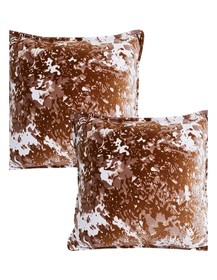SOGA 2 Pack Brown White Crushed Velvet Throw Pillow 50cm image 1