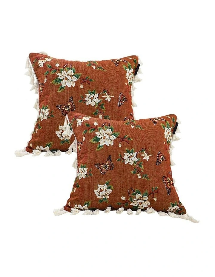 SOGA 2X 45cm French Vintage Butterfly and Flower Tassel with Caramel Color Throw Pillow image 1
