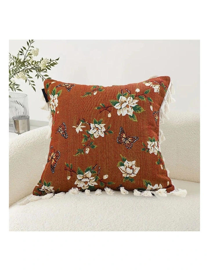 SOGA 2X 45cm French Vintage Butterfly and Flower Tassel with Caramel Color Throw Pillow image 3