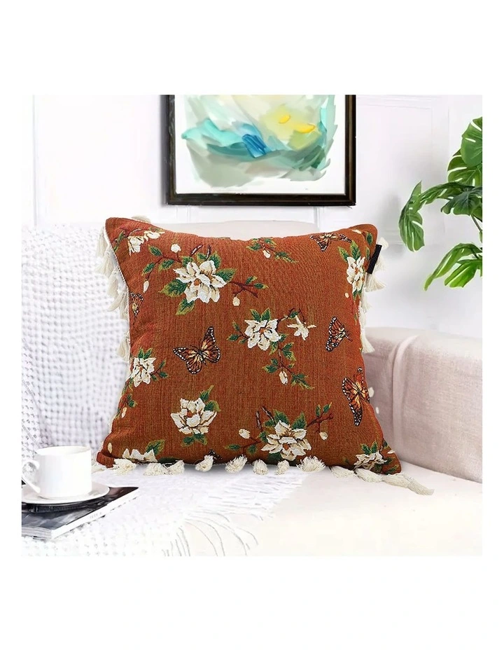 SOGA 2X 45cm French Vintage Butterfly and Flower Tassel with Caramel Color Throw Pillow image 4
