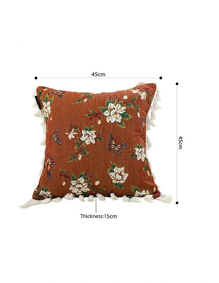 SOGA 2X 45cm French Vintage Butterfly and Flower Tassel with Caramel Color Throw Pillow image 5