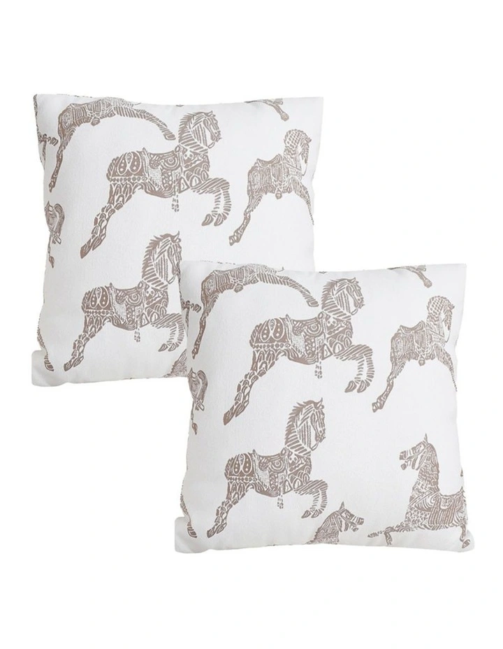 SOGA 2 Pack White Horse Pattern Throw Pillow 50cm image 1