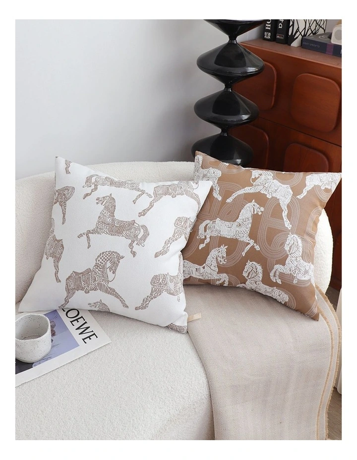 SOGA 2 Pack White Horse Pattern Throw Pillow 50cm image 4