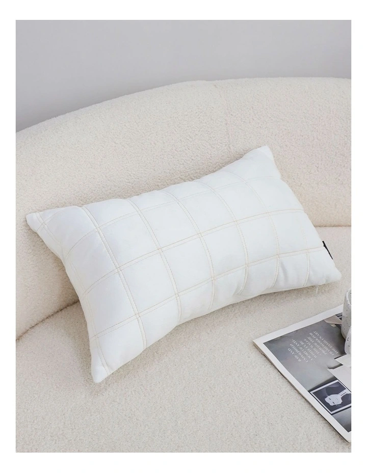 SOGA 2 Pack White Quilted Grid Throw Pillow 30cm image 2