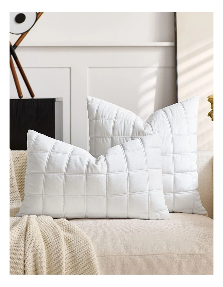 SOGA 2 Pack White Quilted Grid Throw Pillow 30cm image 3