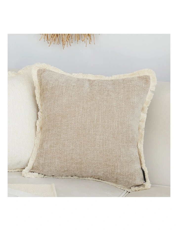 SOGA 2X 45cm Throw Pillow Latte Color Chenille Textured with Tassels Stylish Square Cozy Home Decor image 6
