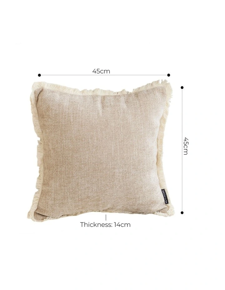 SOGA 2X 45cm Throw Pillow Latte Color Chenille Textured with Tassels Stylish Square Cozy Home Decor image 7