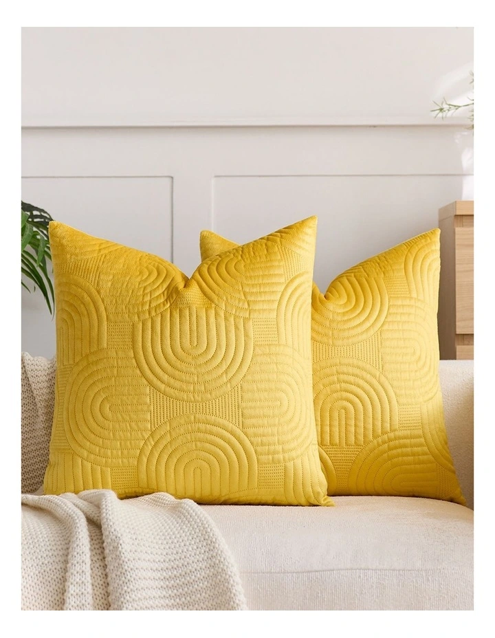 SOGA 2 Pack Yellow Textured Geometric Throw Pillow 50cm image 3