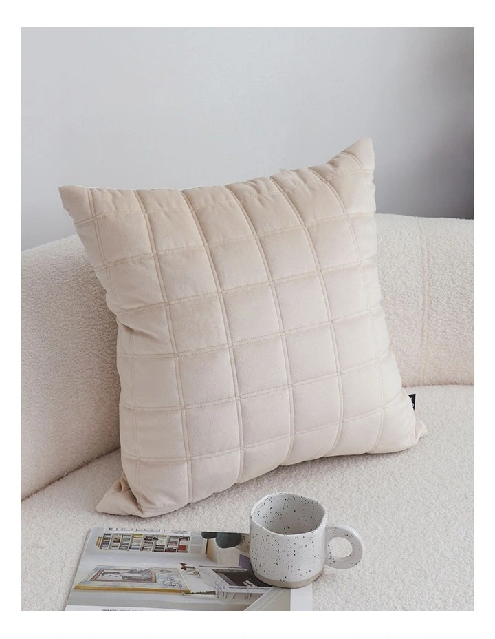 SOGA 2 Pack Beige Quilted Grid Throw Pillow 50cm image 2