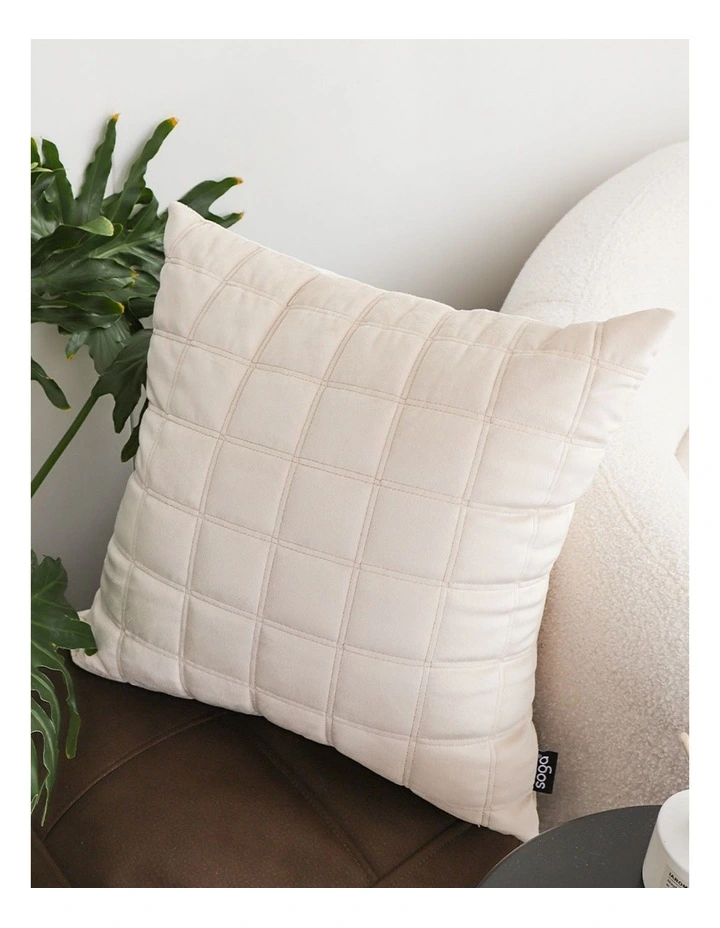 SOGA 2 Pack Beige Quilted Grid Throw Pillow 50cm image 4