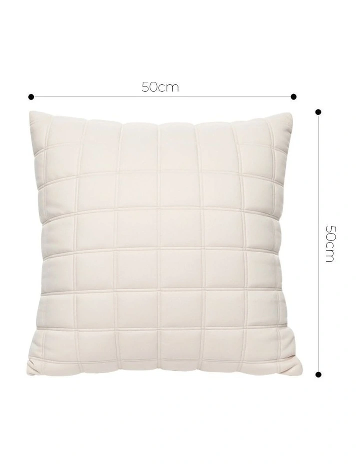 SOGA 2 Pack Beige Quilted Grid Throw Pillow 50cm image 5