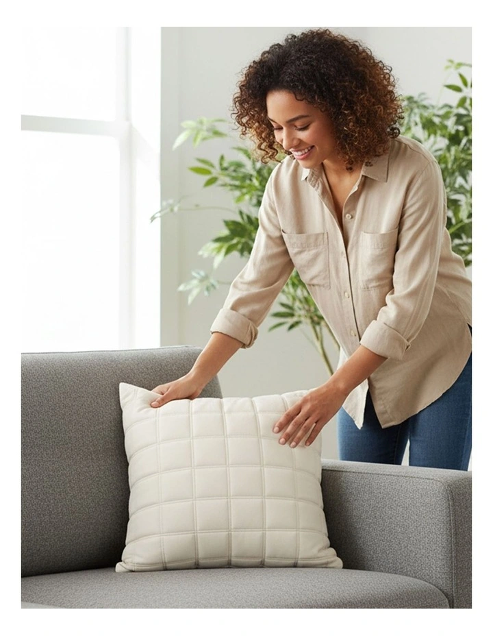 SOGA 2 Pack Beige Quilted Grid Throw Pillow 50cm image 6