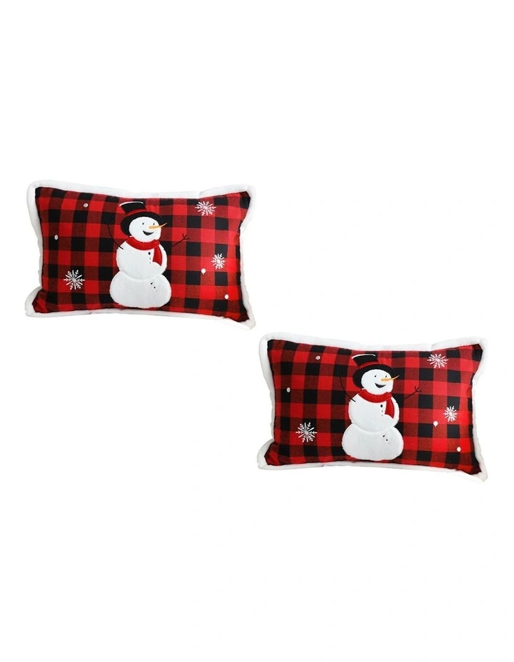 SOGA 2X 30cm Throw Pillow Red Christmas Snowman Lumbar Cushion for Festive Holiday Winter Home Decor image 1