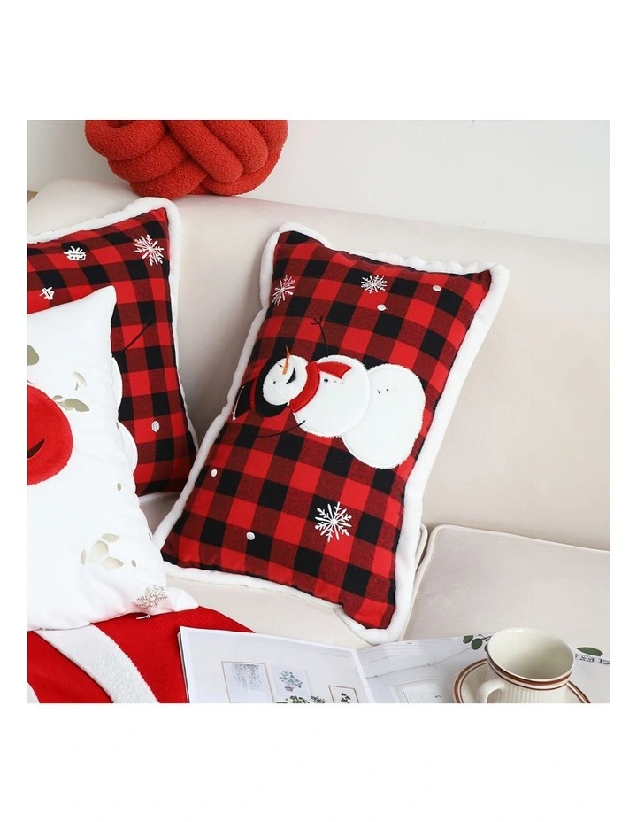 SOGA 2X 30cm Throw Pillow Red Christmas Snowman Lumbar Cushion for Festive Holiday Winter Home Decor image 4