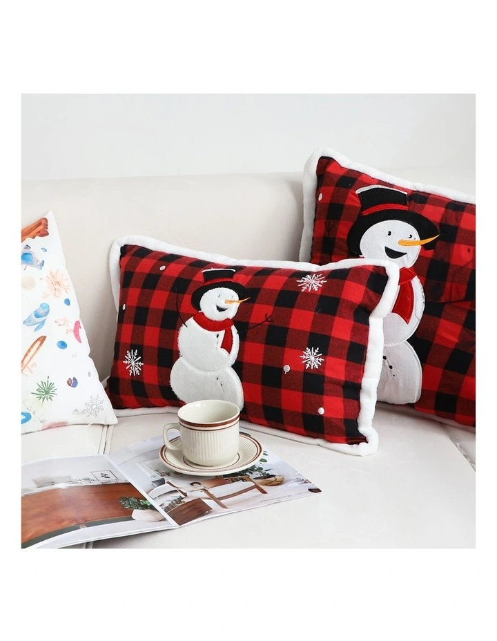 SOGA 2X 30cm Throw Pillow Red Christmas Snowman Lumbar Cushion for Festive Holiday Winter Home Decor image 5
