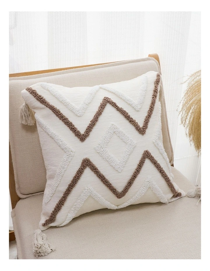 SOGA 2 Pack Boho Tufted Tassel White Brown Cushion Cover 45cm image 2
