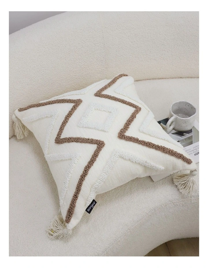 SOGA 2 Pack Boho Tufted Tassel White Brown Cushion Cover 45cm image 3