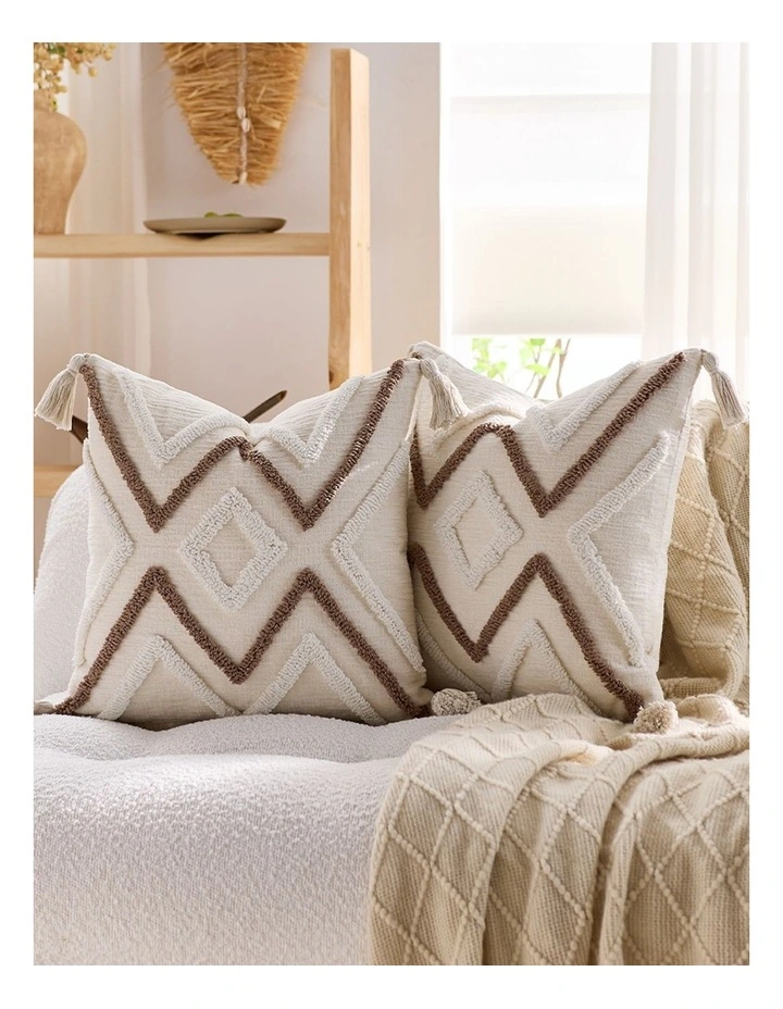 SOGA 2 Pack Boho Tufted Tassel White Brown Cushion Cover 45cm image 4