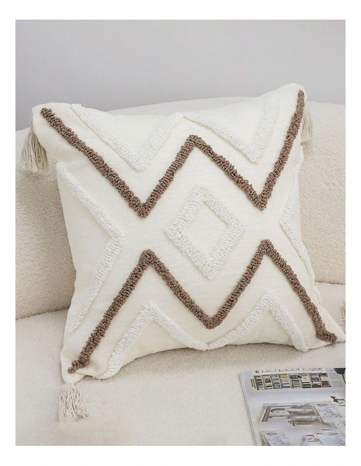 SOGA 2 Pack Boho Tufted Tassel White Brown Cushion Cover 45cm image 5