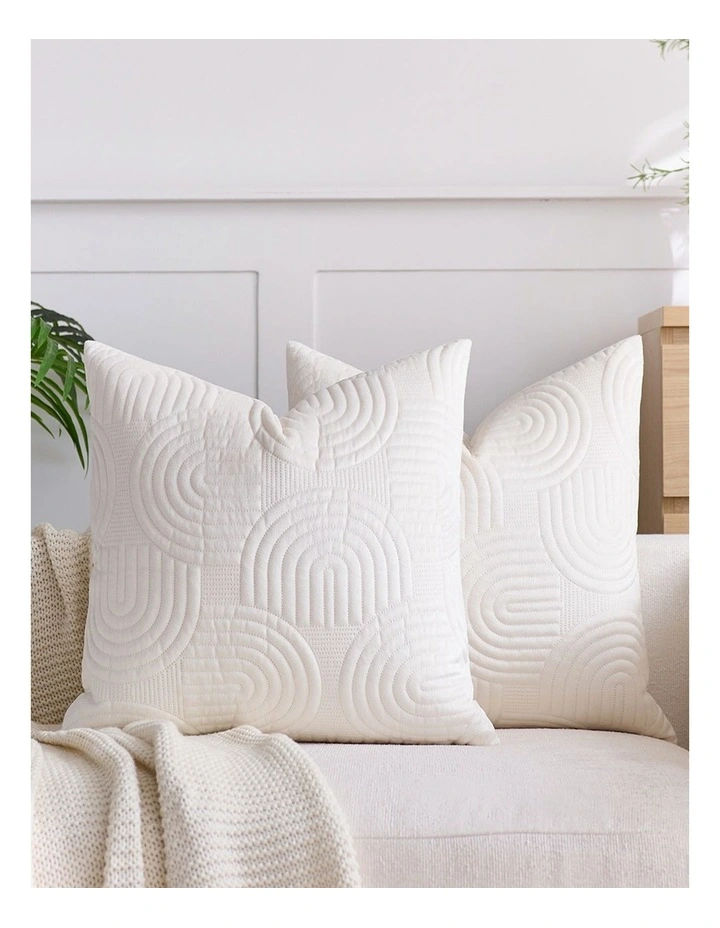 SOGA 2 Pack White Textured Geometric Throw Pillow 50cm image 3