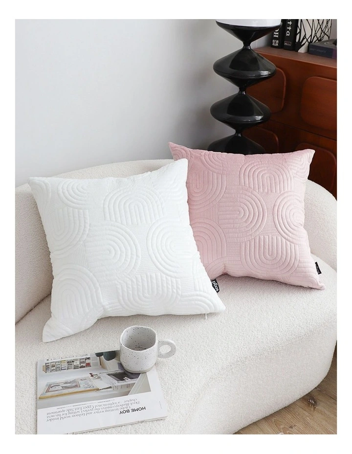 SOGA 2 Pack White Textured Geometric Throw Pillow 50cm image 4