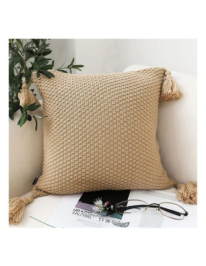 SOGA 50CM Light Brown Pillow with Tassel Accents, Rizzy Transitional Cover Throw Pillow image 6