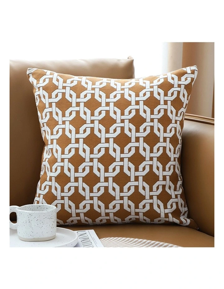 SOGA 2X 50cm Brown Checkered Chain Jacquard Square Pillow Decorative Cushion for Home Decor image 2