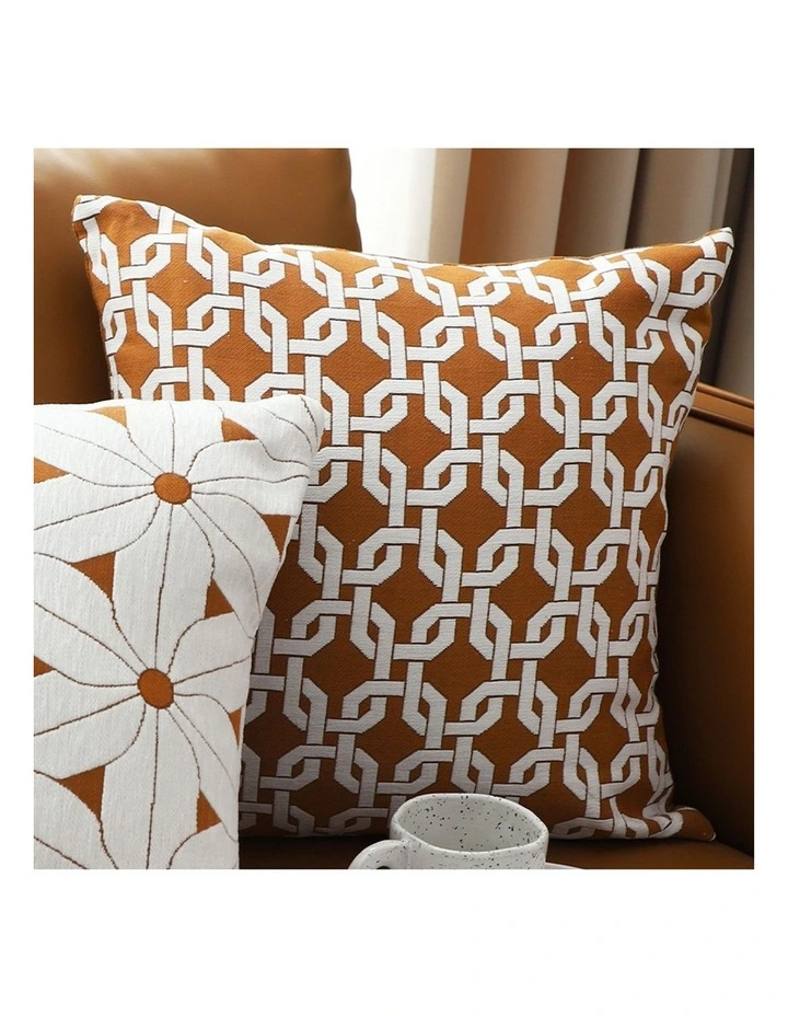 SOGA 2X 50cm Brown Checkered Chain Jacquard Square Pillow Decorative Cushion for Home Decor image 4