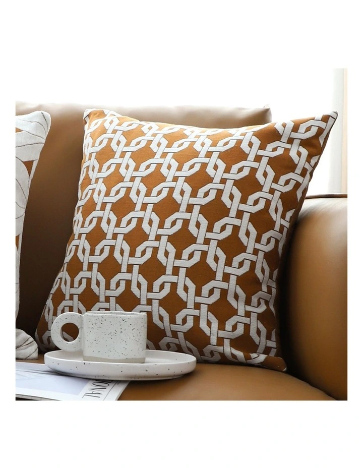 SOGA 2X 50cm Brown Checkered Chain Jacquard Square Pillow Decorative Cushion for Home Decor image 6