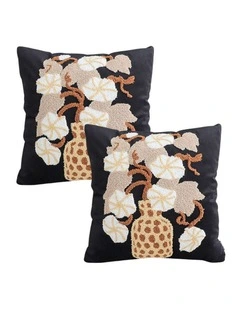 SOGA 2 Pack Black Gold Wicker Basket Floral Embroidered Throw Pillow 45cm