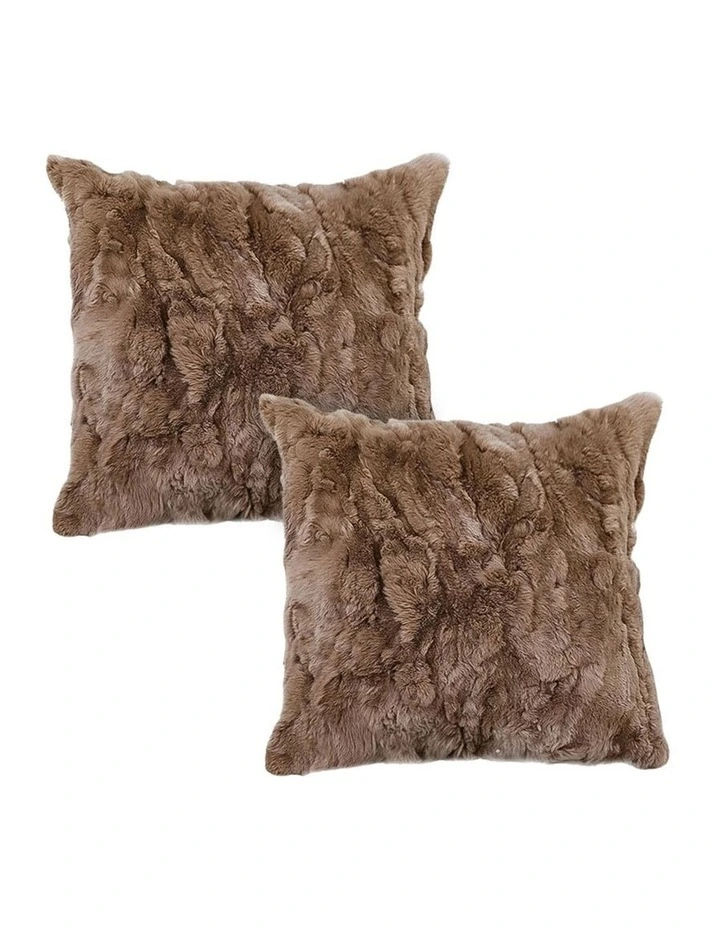 SOGA 2 Pack Brown Faux Fur Cushion 50x50x18cm image 1