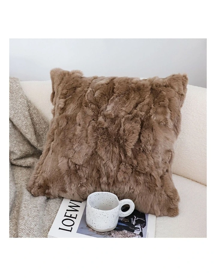SOGA 2 Pack Brown Faux Fur Cushion 50x50x18cm image 2