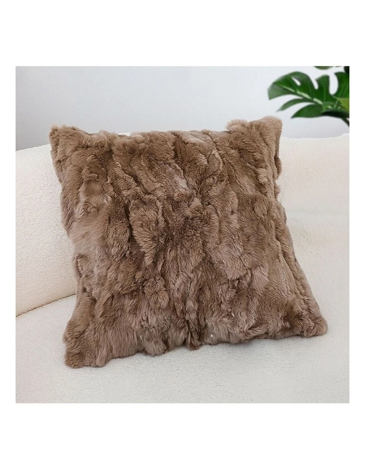 SOGA 2 Pack Brown Faux Fur Cushion 50x50x18cm image 4
