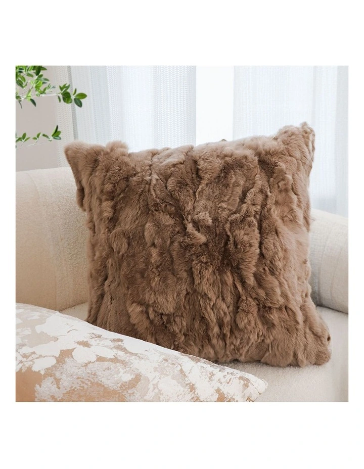 SOGA 2 Pack Brown Faux Fur Cushion 50x50x18cm image 6