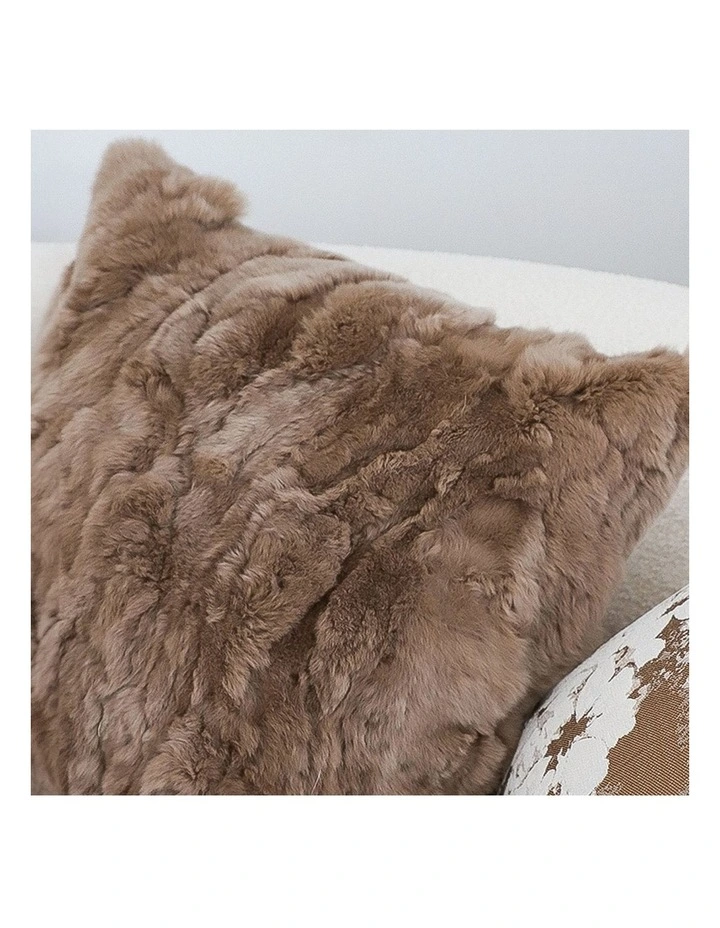 SOGA 2 Pack Brown Faux Fur Cushion 50x50x18cm image 7