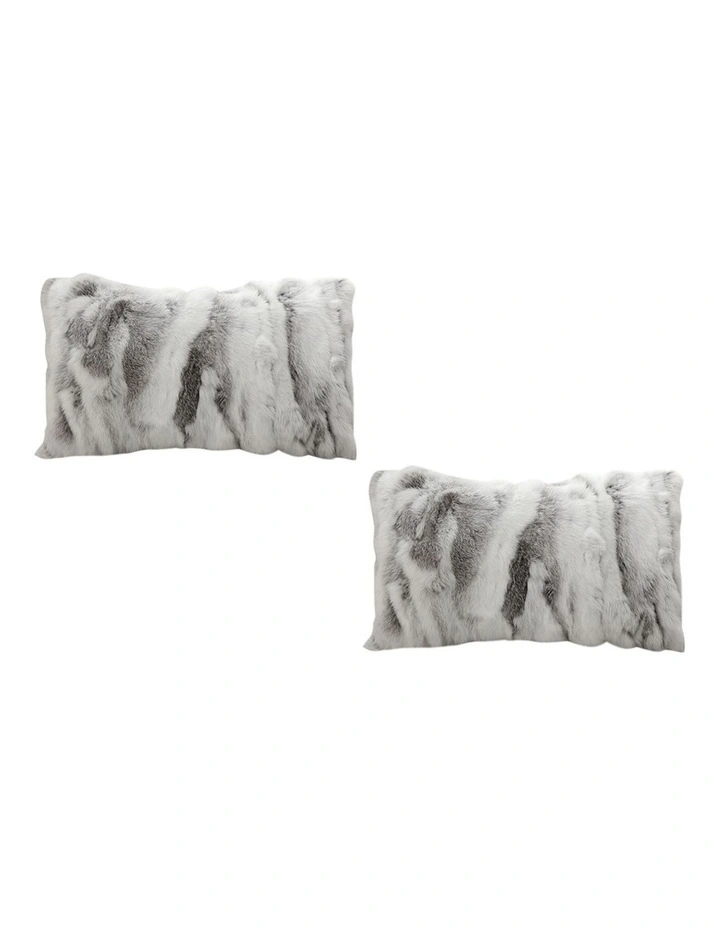 SOGA 2X 30cm Throw Pillow Floral Gray Rabbit Fur Lumbar Warm Cozy Decorative Cushion Home Decor image 1