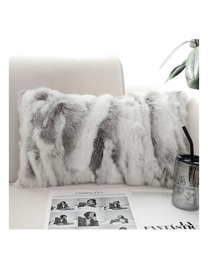 SOGA 2X 30cm Throw Pillow Floral Gray Rabbit Fur Lumbar Warm Cozy Decorative Cushion Home Decor image 2