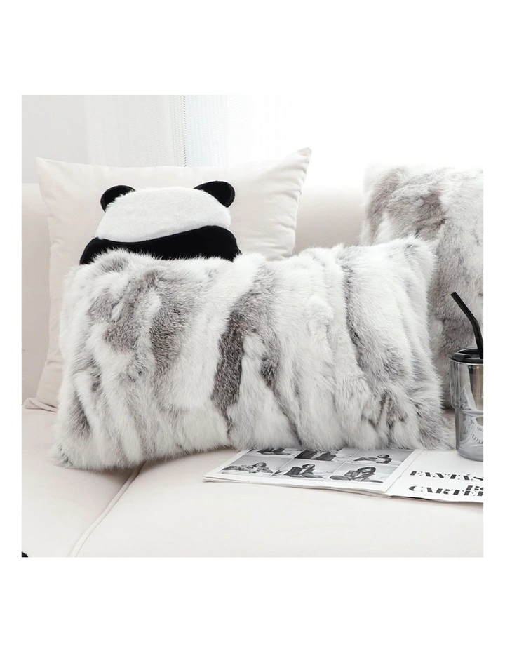SOGA 2X 30cm Throw Pillow Floral Gray Rabbit Fur Lumbar Warm Cozy Decorative Cushion Home Decor image 4