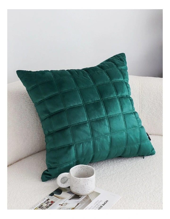 SOGA 2 Pack Emerald Green Velvet Quilted Grid Cushion Cover 50cm image 2