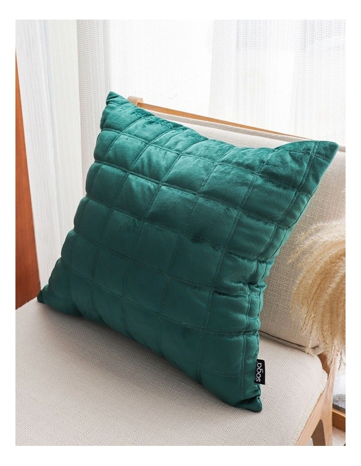 SOGA 2 Pack Emerald Green Velvet Quilted Grid Cushion Cover 50cm image 4