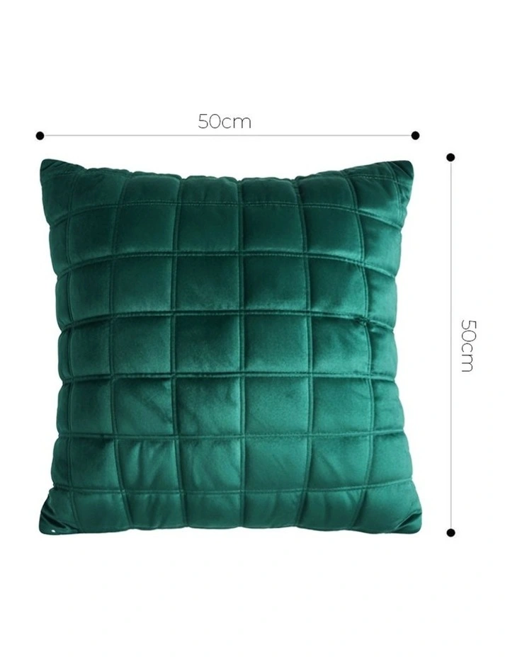 SOGA 2 Pack Emerald Green Velvet Quilted Grid Cushion Cover 50cm image 5