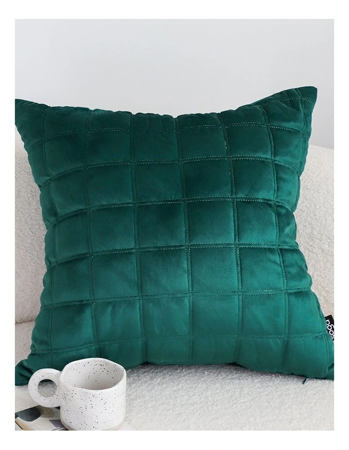 SOGA 2 Pack Emerald Green Velvet Quilted Grid Cushion Cover 50cm image 6