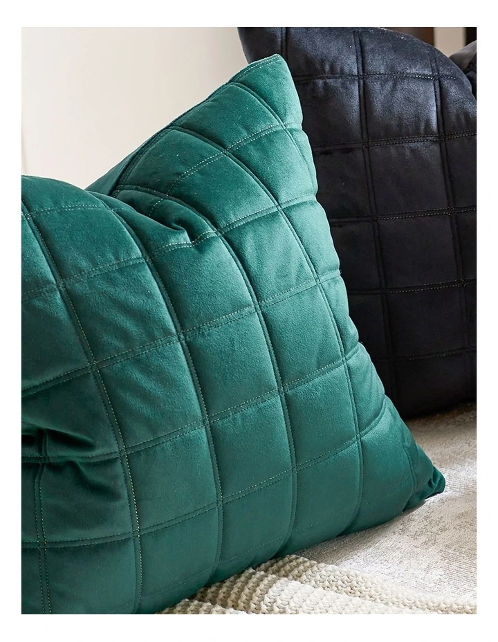 SOGA 2 Pack Emerald Green Velvet Quilted Grid Cushion Cover 50cm image 7
