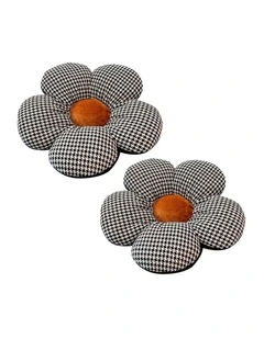 SOGA 2 Pack 45cm Black Flower Floor Cushions with Orange Centres