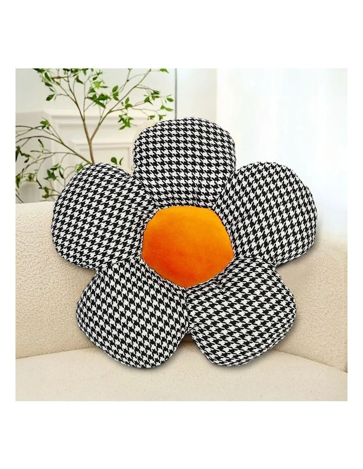 SOGA 2 Pack 45cm Black Flower Floor Cushions with Orange Centres image 2