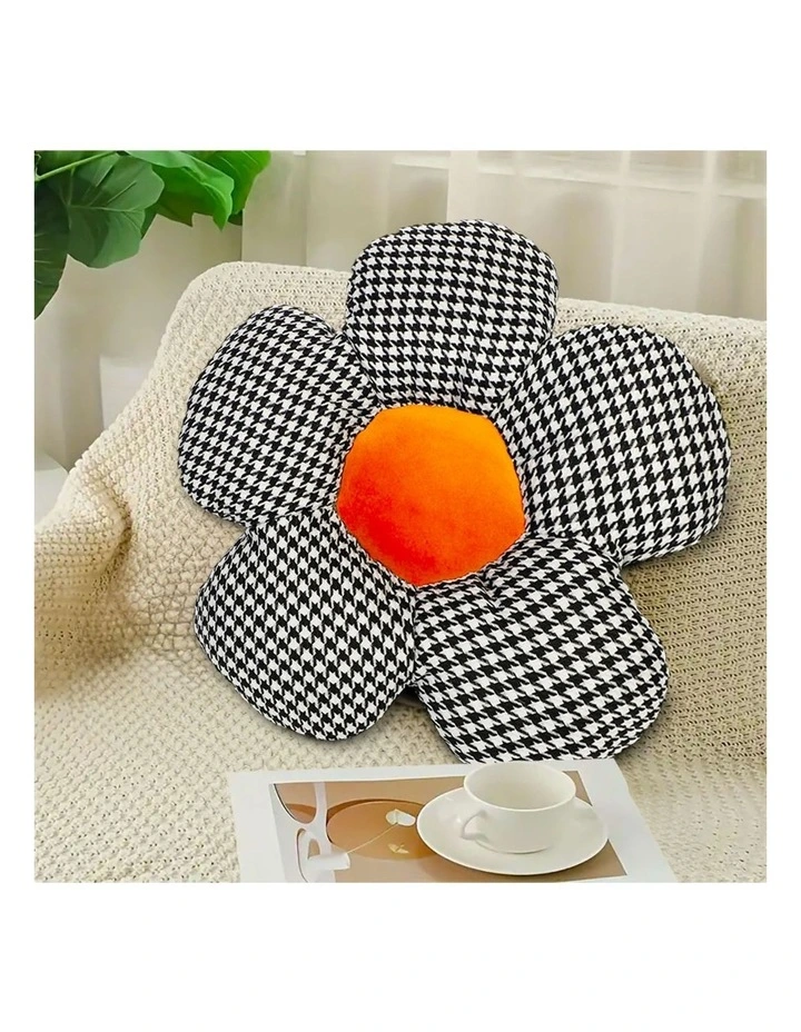 SOGA 2 Pack 45cm Black Flower Floor Cushions with Orange Centres image 3