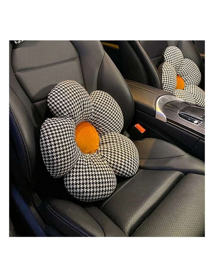SOGA 2 Pack 45cm Black Flower Floor Cushions with Orange Centres image 4