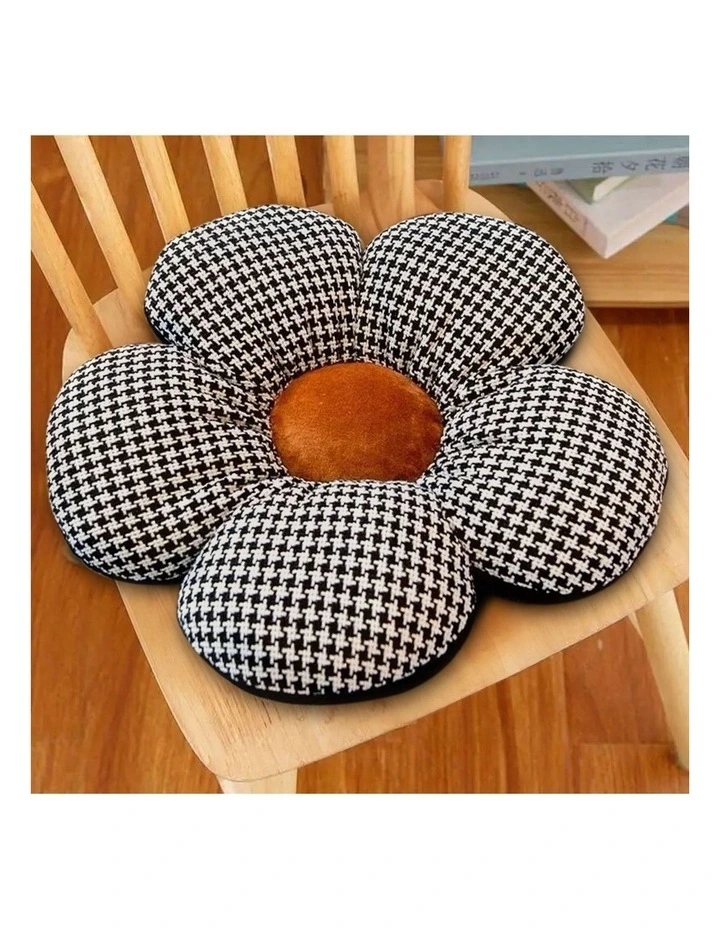 SOGA 2 Pack 45cm Black Flower Floor Cushions with Orange Centres image 5